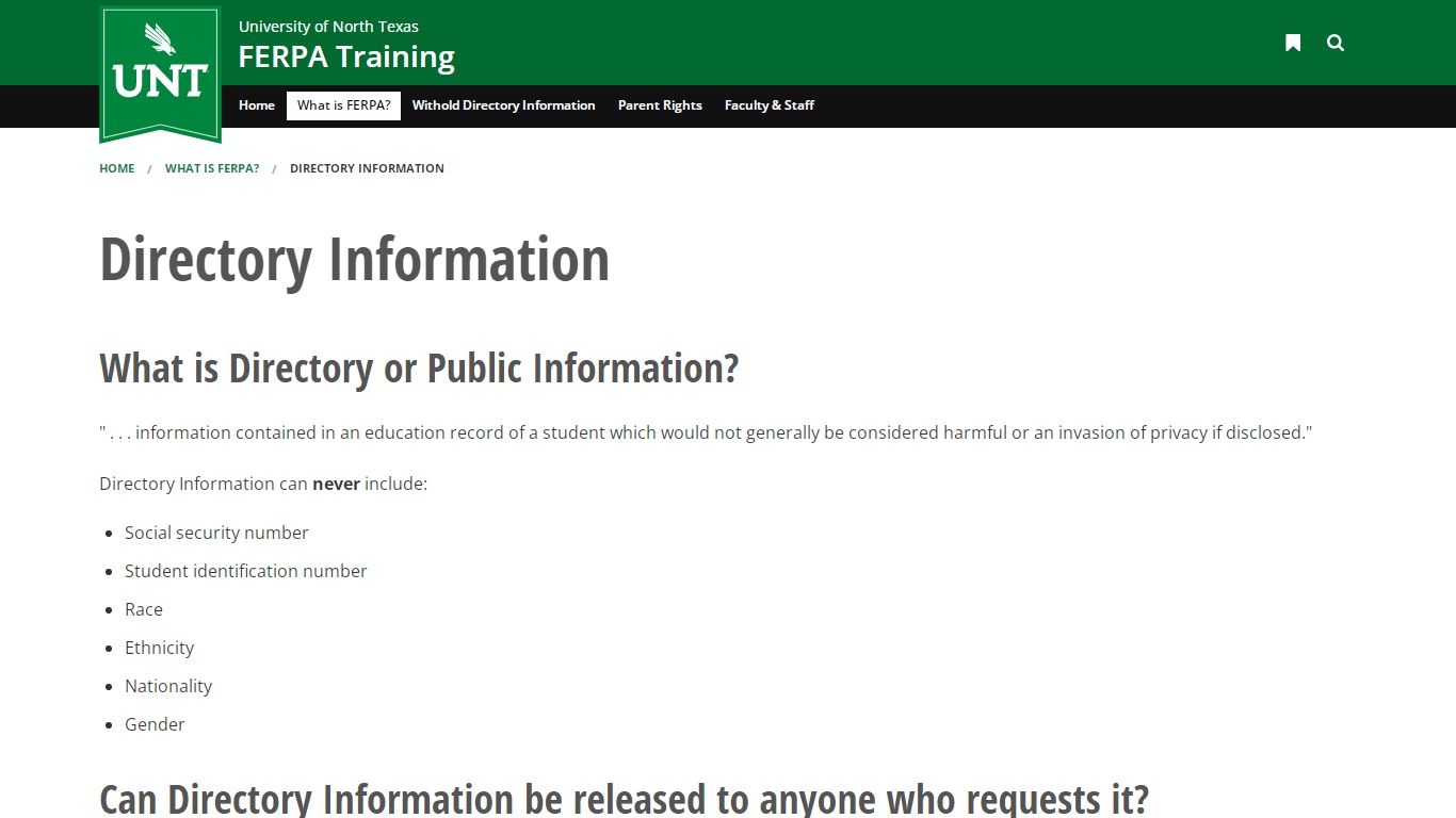 Directory Information | FERPA Training