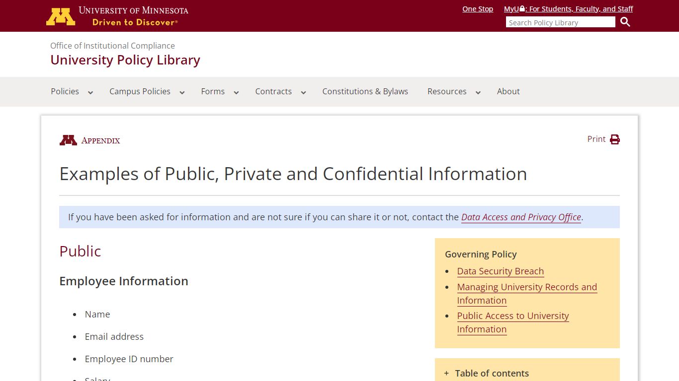 Examples of Public, Private and Confidential Information